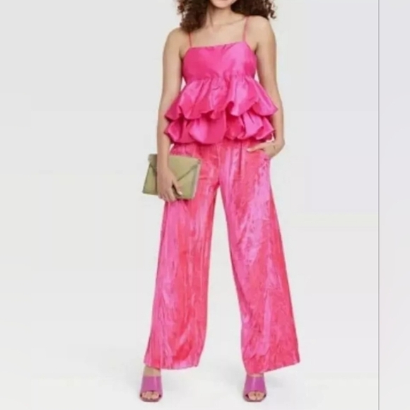 XL A NEW DAY Vibrant Pink Velour Pull On Wide Leg Pants - Picture 1 of 7